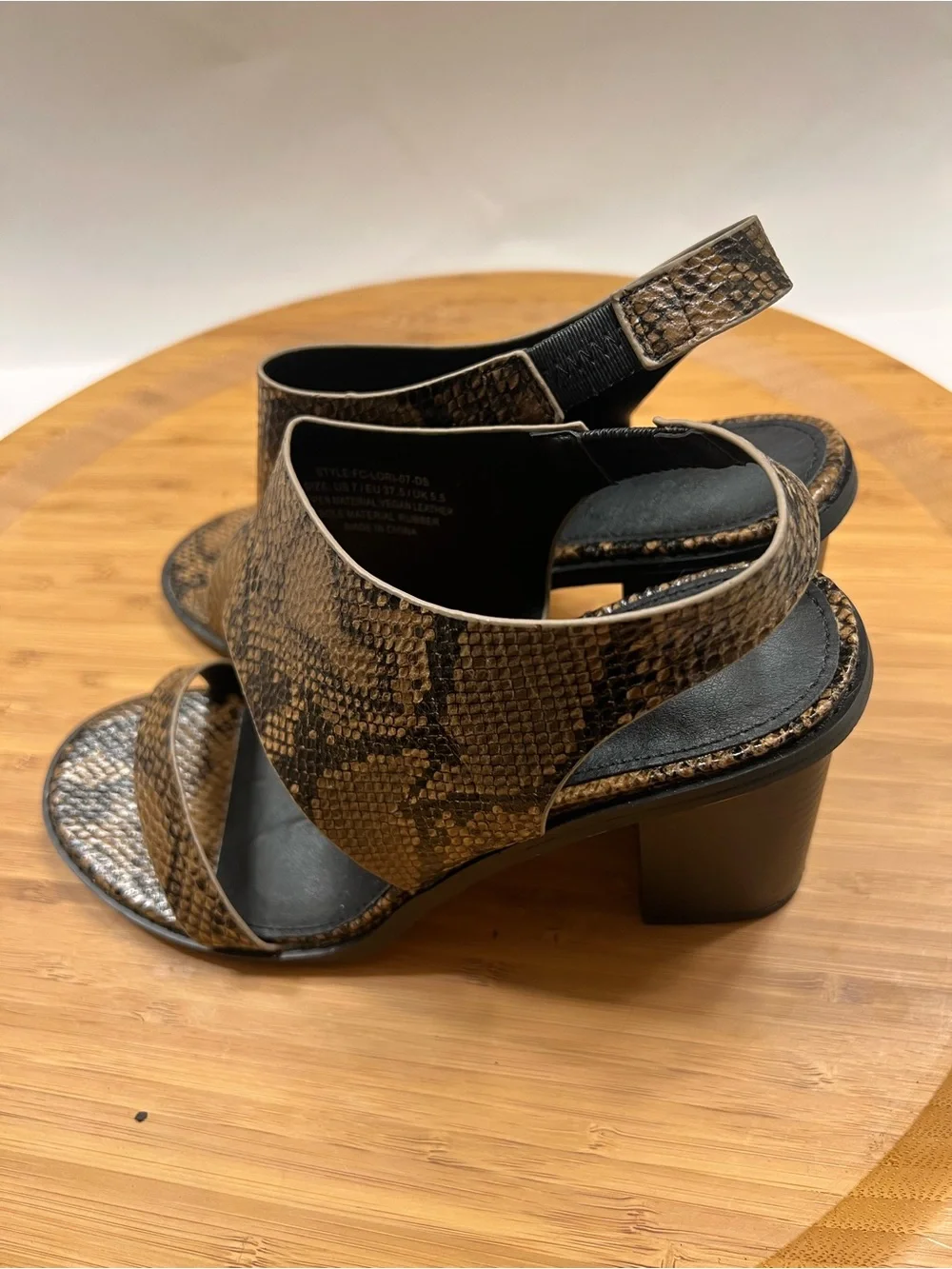 French Connection Lori Block heel Snake-Embossed Slingback Sandals in Brown SZ 7